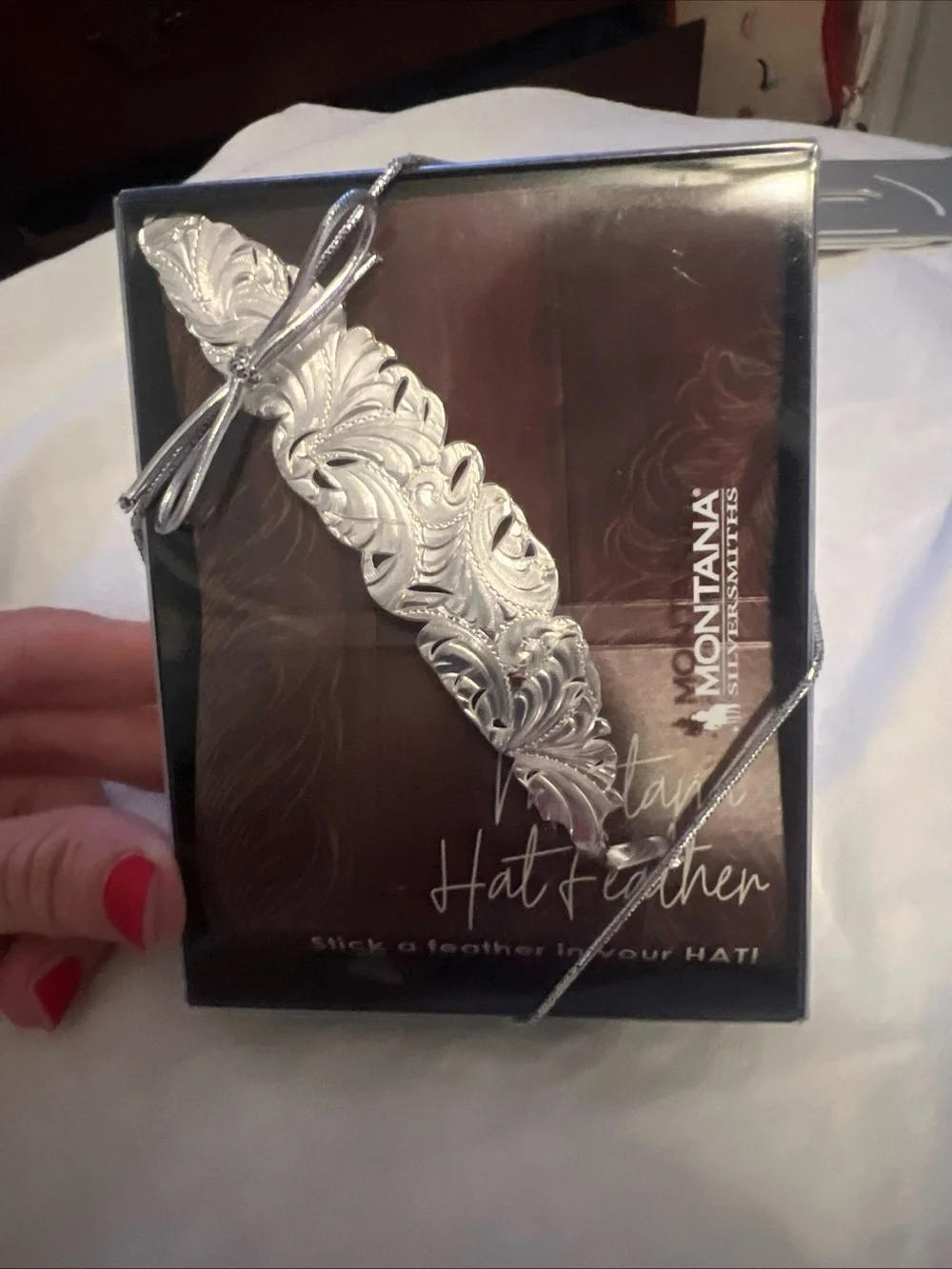 Montana Silversmiths Silver Feather Hat Pin with Red and Blue Trim - Picture 11 of 12
